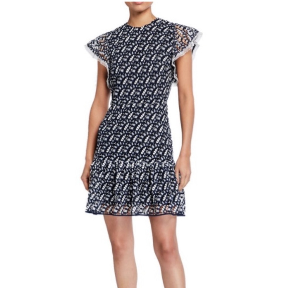 Shoshanna Kassia Flutter-Sleeve Palace Cascade Lace Dress‎ size 2